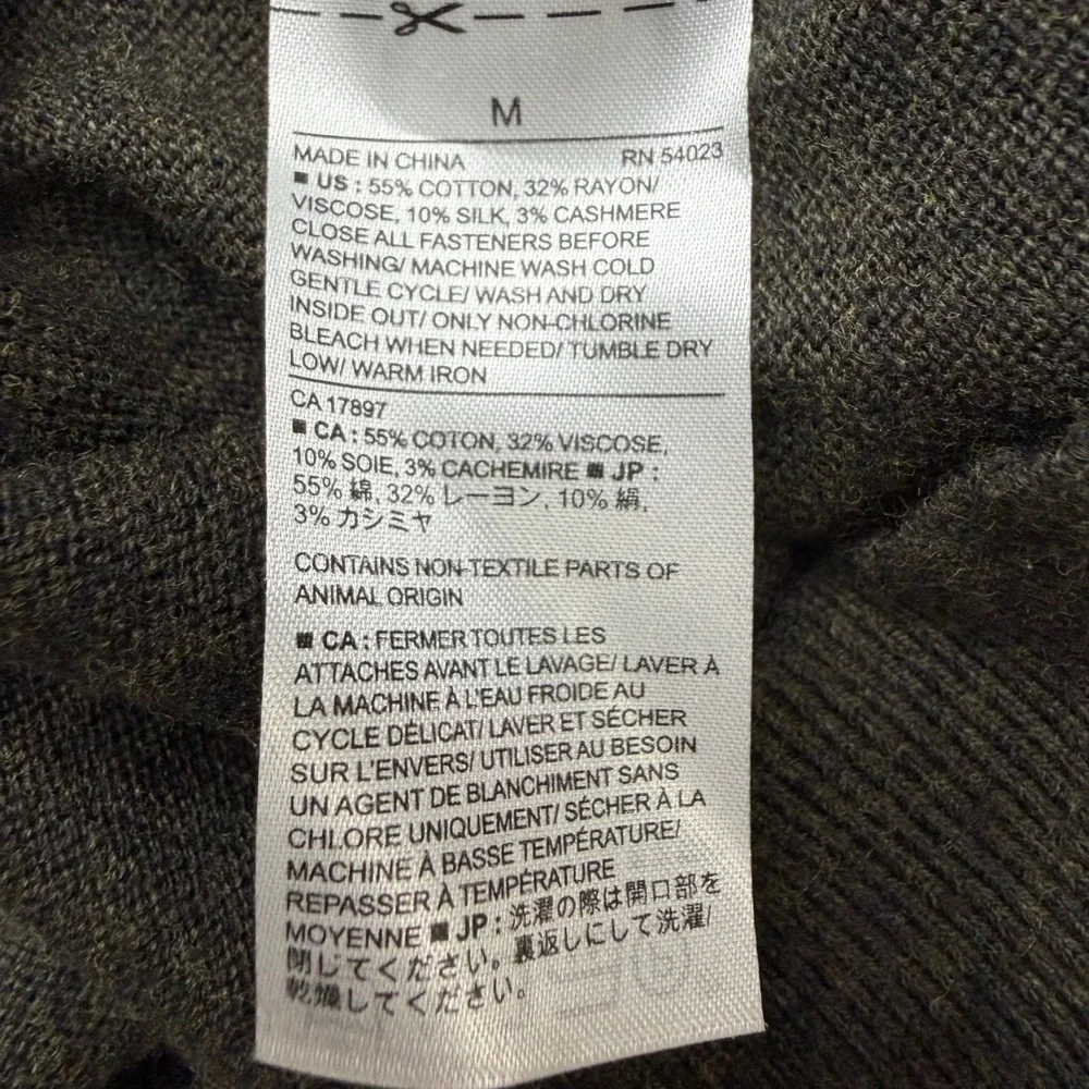 Banana Republic M Green Gray Cotton Silk Cashmere Quarter Zip Mock Neck Pullover